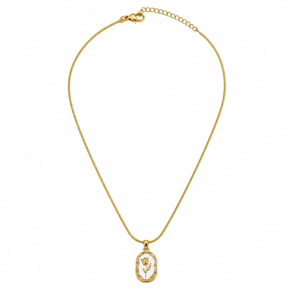 Floral Rose Pendant Necklace (Golden, White)