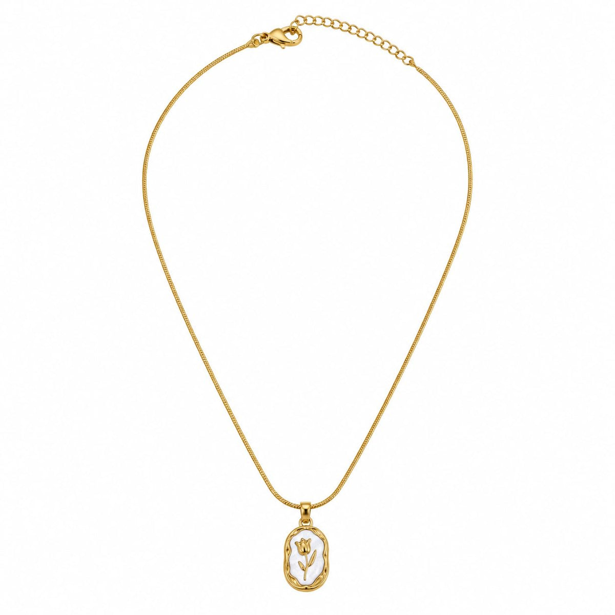 Floral Rose Pendant Necklace (Golden, White)