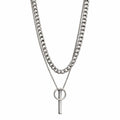 Silver Tone Double Layer Ring Bar Pendant Necklace