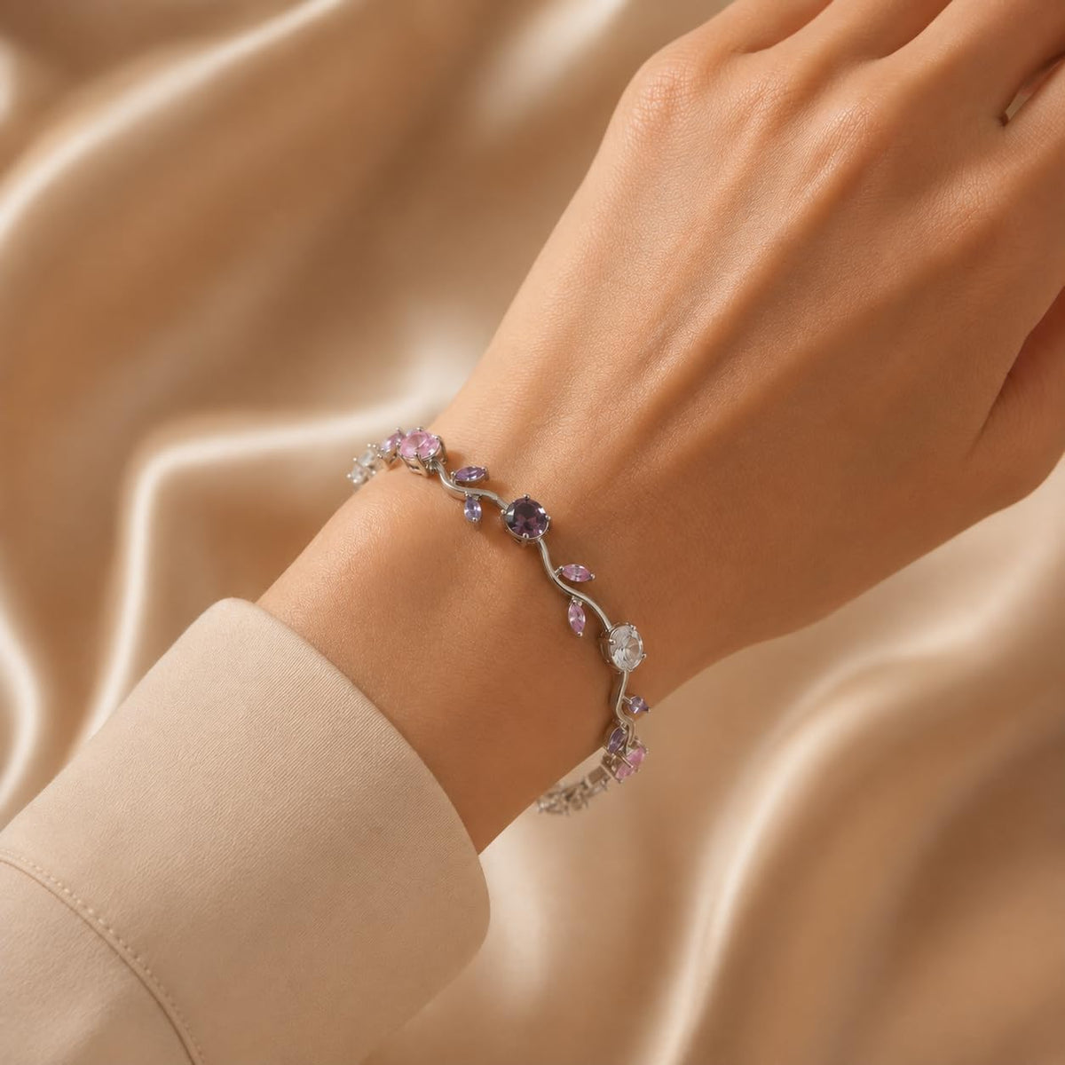 Emerald Tulip Link Bracelet (Pink, Purple, Silver)