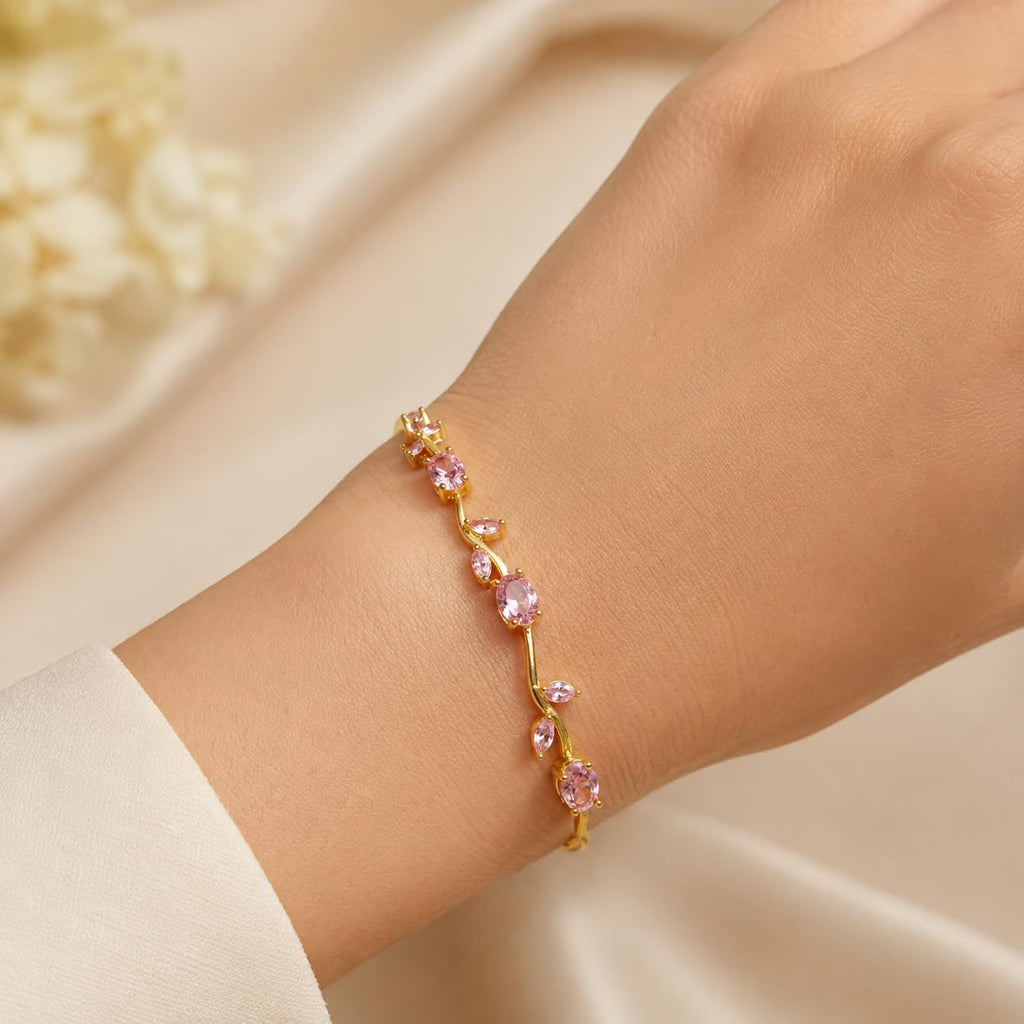 Emerald Tulip Link Bracelet (Pink, Gold)