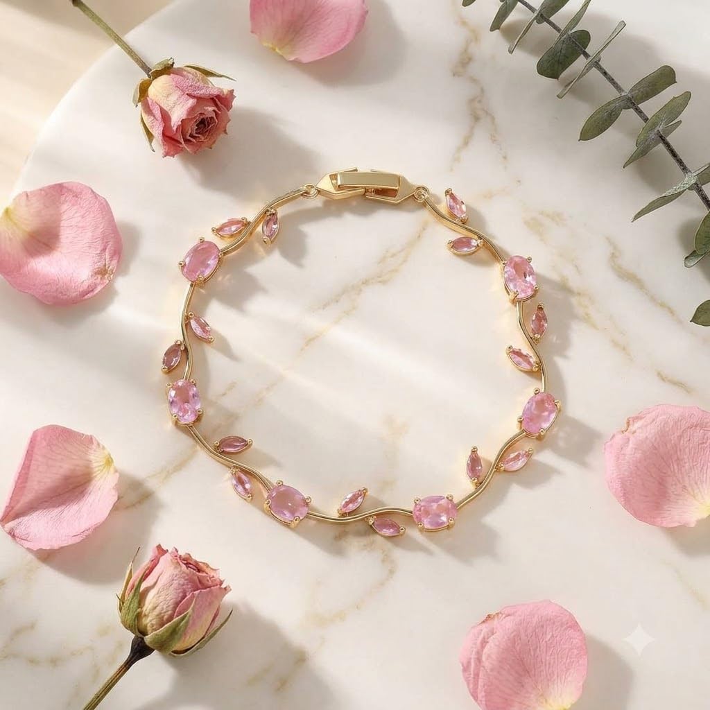Emerald Tulip Link Bracelet (Pink, Gold)