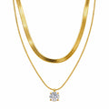 Solitaire Double Layer Pendant Necklace (Golden, White)