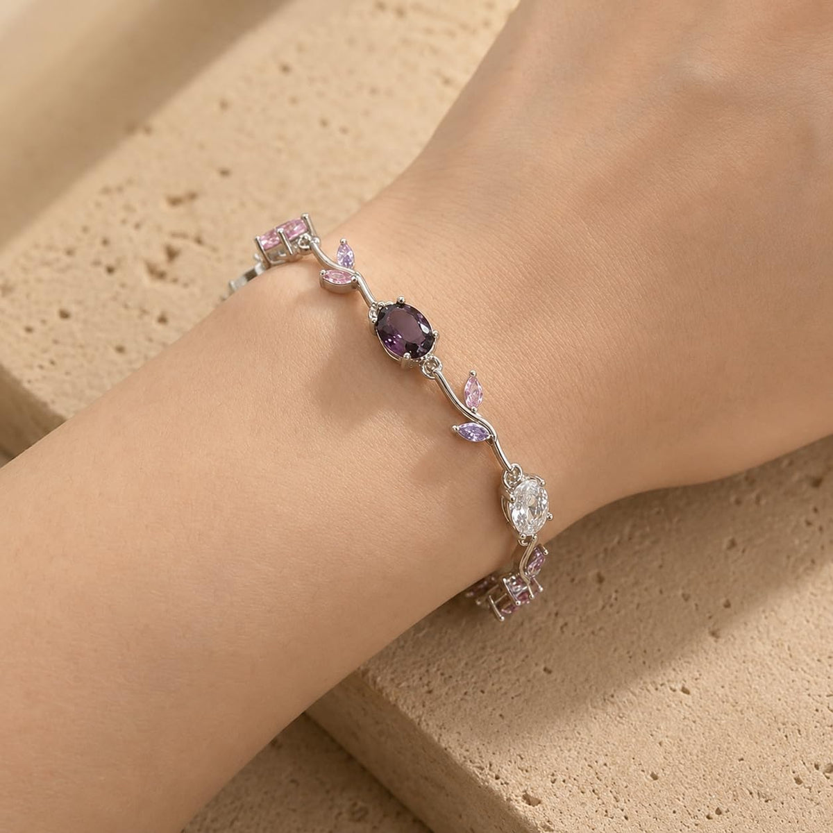 Emerald Tulip Link Bracelet (Pink, Purple, Silver)