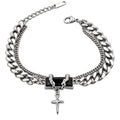 Men's Double Layer Cross Pendant Bracelet (Silver, Black)