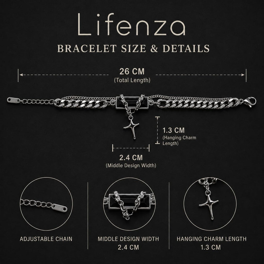 Men's Double Layer Cross Pendant Bracelet (Silver, Black)