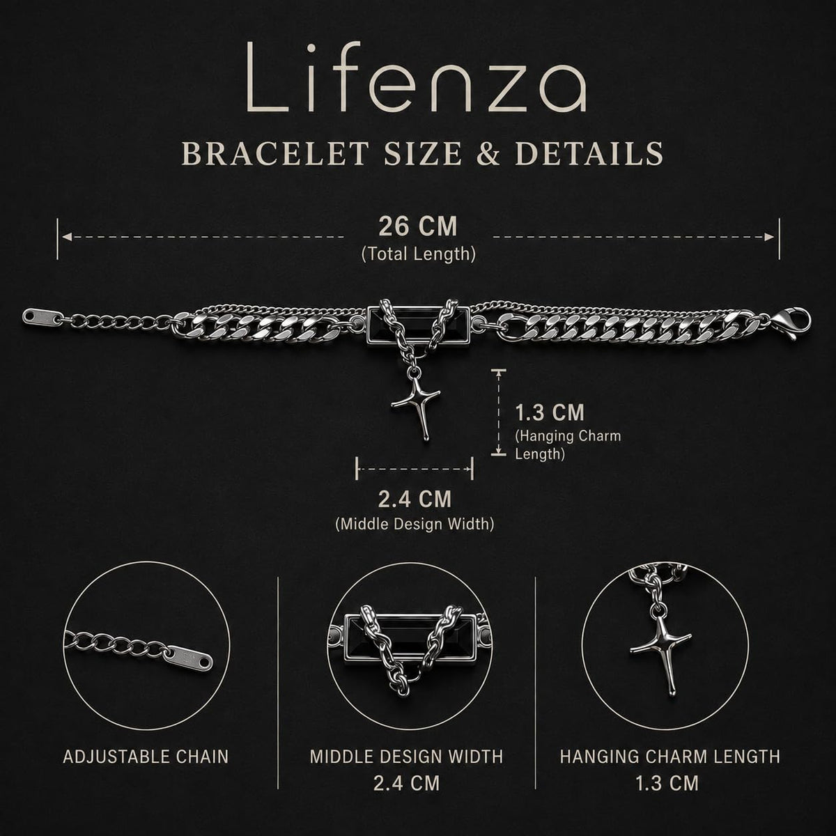 Men's Double Layer Cross Pendant Bracelet (Silver, Black)