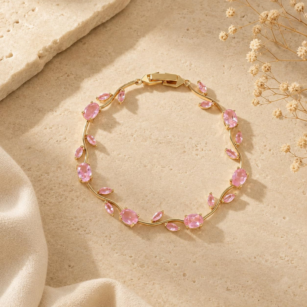 Emerald Tulip Link Bracelet (Pink, Gold)