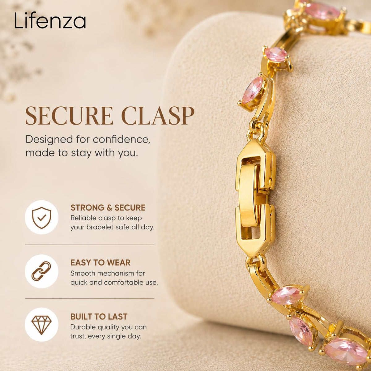 Emerald Tulip Link Bracelet (Pink, Gold)