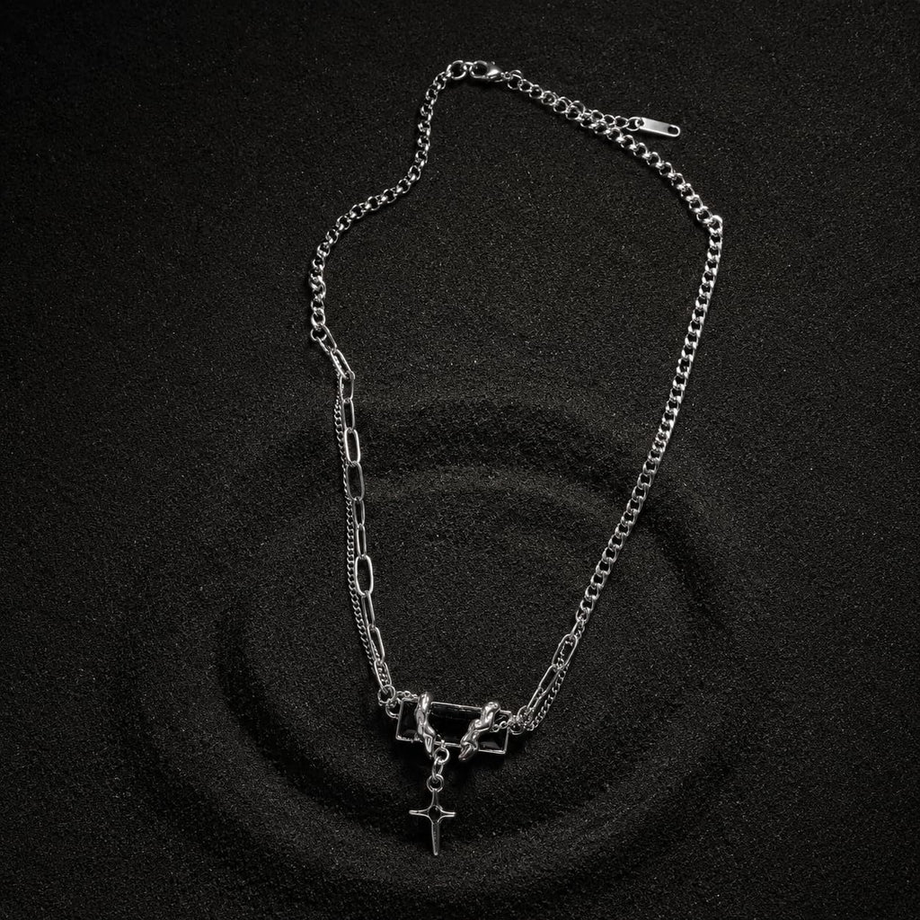 Black Onyx Silver Tone Cross Pendant Necklace